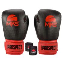 Kit Luva Boxe Muay Thai Prospect Preto/Vermelho 10oz + Bandagem MKS Combat