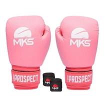Kit Luva Boxe Muay Thai Prospect Rosa 10oz + Bandagem MKS Combat