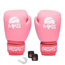 Kit Luva Boxe Muay Thai Prospect Rosa 10oz + Bandagem + Protetor Bucal MKS Combat
