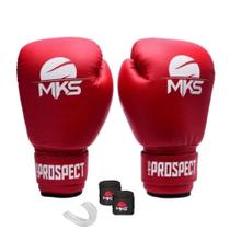 Kit Luva Boxe Muay Thai Prospect Vermelha Homologada 10oz + Bandagem + Protetor Bucal MKS Combat