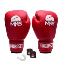 Kit Luva Boxe Muay Thai Prospect Vermelha Homologada 12oz + Bandagem + Protetor Bucal MKS Combat Kit Luva Boxe Muay Thai Prospect Vermelha Homologada 12oz + Bandagem + Protetor Bucal MKS Combat