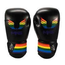 Kit Luva Boxe New Energy II Pride Preto Metálico 12oz + Caneleira Pride Preta G MKS Combat