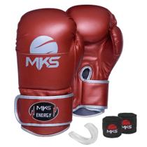 Kit Luva Boxe New Energy II Vermelho Metálico 10oz + Bandagem + Protetor Bucal MKS Combat