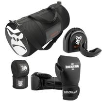 Kit Luva de Boxe 12OZ Profissional Gorilla, Bandagem elástica 3MT, Protetor Bucal com caixinha e Bolsa Transversal Unissex Treino Boxe Gorilla