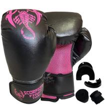 Kit Luva De Boxe + Bandagem 3 metros+ Bucal Muay Thai Kickboxing Treino