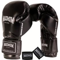 Kit Luva De Boxe E Muay Thai New Classic Black + Bandagem 3M - Maximum