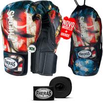 Kit Luva de Boxe Estampada EUA Muay Thai MMA Bandagem 08oz