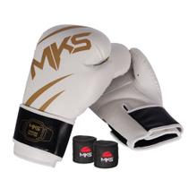 Kit Luva de Boxe MKS Champions V3 Branco/Dourada + Bandagem Preta 2,55m