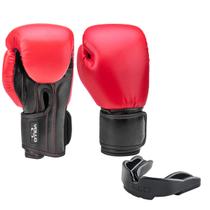 Kit Luva de Boxe Muay Thai 10OZ Vermelho + Protetor Bucal MMA Luta