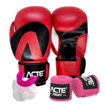 Kit Luva de Boxe Muay Thai Acte Sports 14oz Feminino Bandagem e Bucal - Ref P11-14 Kit Luva de Boxe Muay Thai Acte Sports 14oz Feminino Bandagem e Bucal - Ref P11-14
