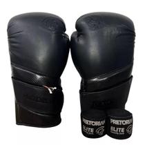 Kit Luva De Boxe Muay Thai Elite + Bandagem, Pretorian, Preto, 14 OZ Kit Luva De Boxe Muay Thai Elite + Bandagem, Pretorian, Preto, 14 OZ