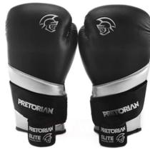Kit Luva De Boxe Muay Thai Elite + Bandagem, Pretorian, Preto/ Prata, 12 OZ