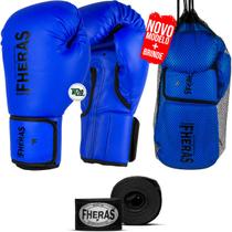 Kit Luva de Boxe Muay Thai MMA Bandagem Azul 08oz