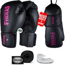 Kit Luva de Boxe Muay Thai MMA Bandagem Black Pink 08oz - Fheras