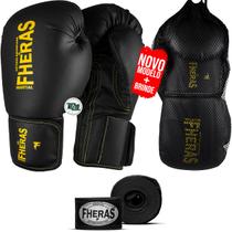 Kit Luva de Boxe Muay Thai MMA Bandagem Black Yellow 08oz