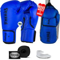 Kit Luva de Boxe Muay Thai MMA Bandagem Bucal 08oz Azul