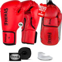 Kit Luva de Boxe Muay Thai MMA Bandagem Bucal 12oz Vermelha - Fheras