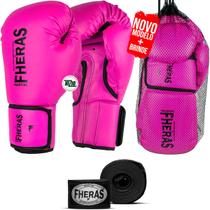 Kit Luva de Boxe Muay Thai MMA Bandagem e Bucal 08oz - Fheras