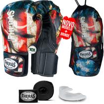 Kit Luva de Boxe Muay Thai MMA Bandagem e Bucal 12oz EUA - Fheras