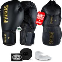 Kit Luva de Boxe Muay Thai MMA Pro Bandagem Bucal 16oz - Fheras