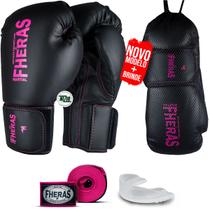 Kit Luva de Boxe Muay Thai MMA Pro Bandagem Pink Bucal 10oz - Fheras