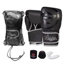 Kit Luva de Boxe Muay Thai - Naja Mod. Black Line Preto/Prata + Bandagem + Bucal Kit Luva de Boxe Muay Thai - Naja Mod. Black Line Preto/Prata + Bandagem + Bucal