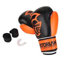 Kit Luva de Boxe/Muay Thai Pretorian Black Line 14 OZ + Bandagem + Protetor Bucal