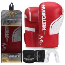 Kit Luva de Boxe Muay Thai Pretorian First FX1 Bandagem + Protetor Bucal Vermelho Unissex