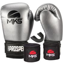 Kit luva de boxe muay thai prospect prata + bandagem + protetor bucal - mks
