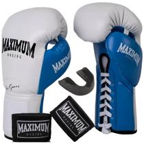 Kit luva de boxe profissional pro series + bandagem 3m + protetor bucal - maximum