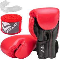 Kit Luva de Boxe Vermelha 12 Oz + Bandagem + Protetor Bucal