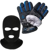 Kit Luva de Moto Azul Antiderrapante + Touca Ninja Balaclava 3 Furos