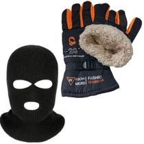 Kit Luva de Moto Laranja Antiderrapante + Touca Ninja Balaclava 3 Furos