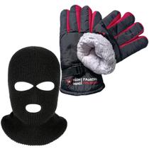 Kit Luva de Moto Vermelho Antiderrapante + Touca Ninja Balaclava 3 Furos