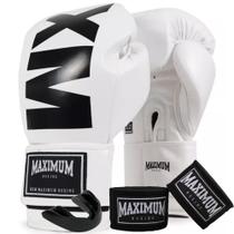 Kit luva de muay thai boxe kickboxing mxm branco + bandagem 3m + protetor bucal - maximum
