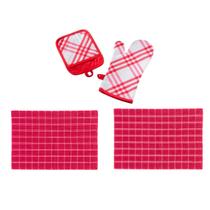 Kit Luva e Pegador + 2Un Panos de Copa Vermelho - Jolitex