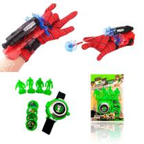 Kit Luva Homem Aranha Com Relógio Ben 10 Omnitrix Lançador