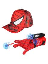 Kit Luva Lança Teia Homem Aranha + Boné Truck Verão Praia Uv Kit Luva Lança Teia Homem Aranha + Boné Truck Verão Praia Uv