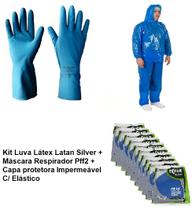 Kit Luva Látex + Máscara Respirador Pff2 + Capa protetora - Plastcor