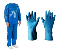 Kit Luva Látex Multiuso E Capa Impermeável Faxina Chuva