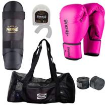 Kit Luva Muay Thai Boxe Bandagem Bucal Caneleira E Mochila