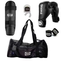 Kit Luva Muay Thai Boxe Bandagem Bucal Caneleira E Mochila