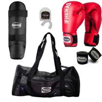 Kit Luva Muay Thai Boxe Bandagem Bucal Caneleira E Mochila