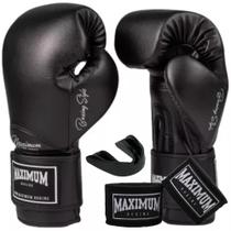 Kit luva muay thai boxe kickboxing classic black + bandagem 3m + protetor bucal - maximum Kit luva muay thai boxe kickboxing classic black + bandagem 3m + protetor bucal - maximum