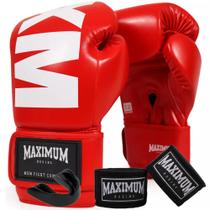 Kit luva muay thai boxe kickboxing mxm vermelha + bandagem 3m + protetor bucal - maximum Kit luva muay thai boxe kickboxing mxm vermelha + bandagem 3m + protetor bucal - maximum