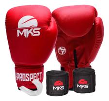Kit luva muay thai boxe kickboxing prospect vermelha + bandagem 2,55m + protetor bucal - mks Kit luva muay thai boxe kickboxing prospect vermelha + bandagem 2,55m + protetor bucal - mks