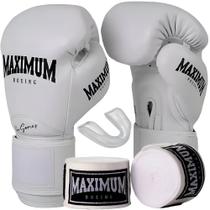 Kit luva muay thai boxe profissional pro series + bandagem 3m + protetor bucal - maximum