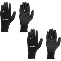 Kit Luva Multitato de Poliéster com Poliuretano Preta Tamanho 9