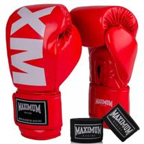 Kit Luva Mxm Red Muay Thai Boxe Maximum + Bandagem Black 3m