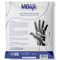 KIT_Luva Plástica Polietileno MB LIFE pacote com 100 unidades - kit c/ 100 pcts